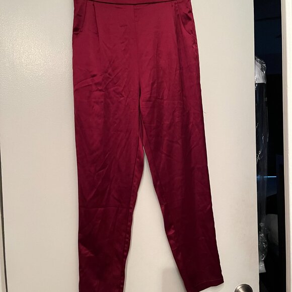 Red Satin Pants with Elastic Waist & Front Pockets – Size Medium - Picture 6 of 16